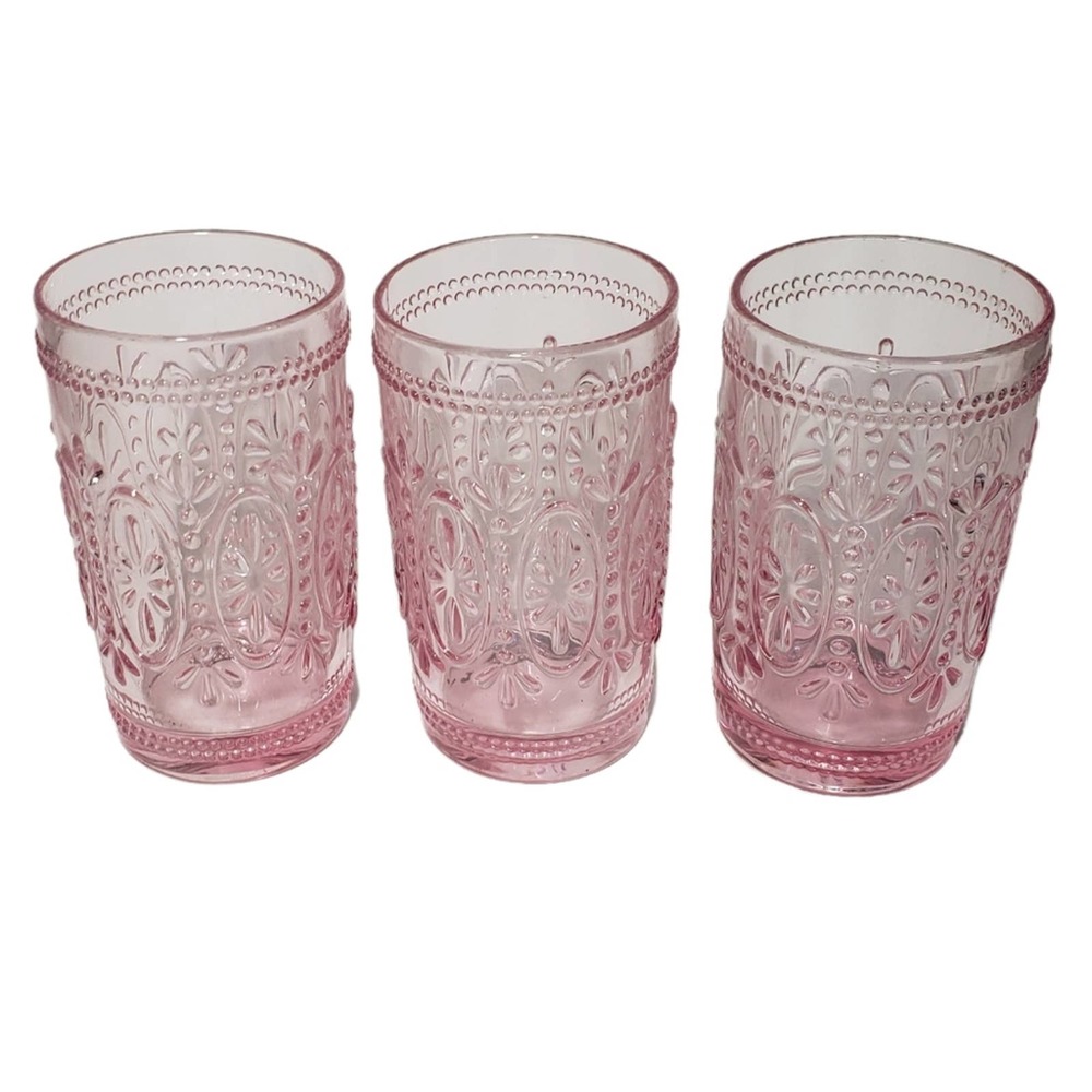 Vintage American Heavy Pink Highball Glass Tumbler Glassware set of 3